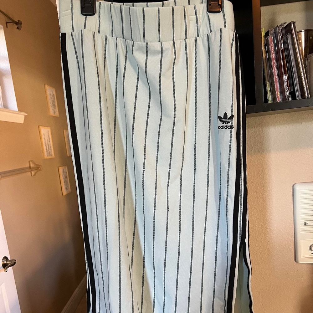 Women Adidas Midi Mint Green Pinstripe Skirt